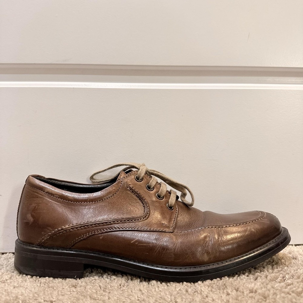 Johnston & Murphy Shoes Mens Size 8 Brown Leather Derby Dress Round Toe 10-1520
